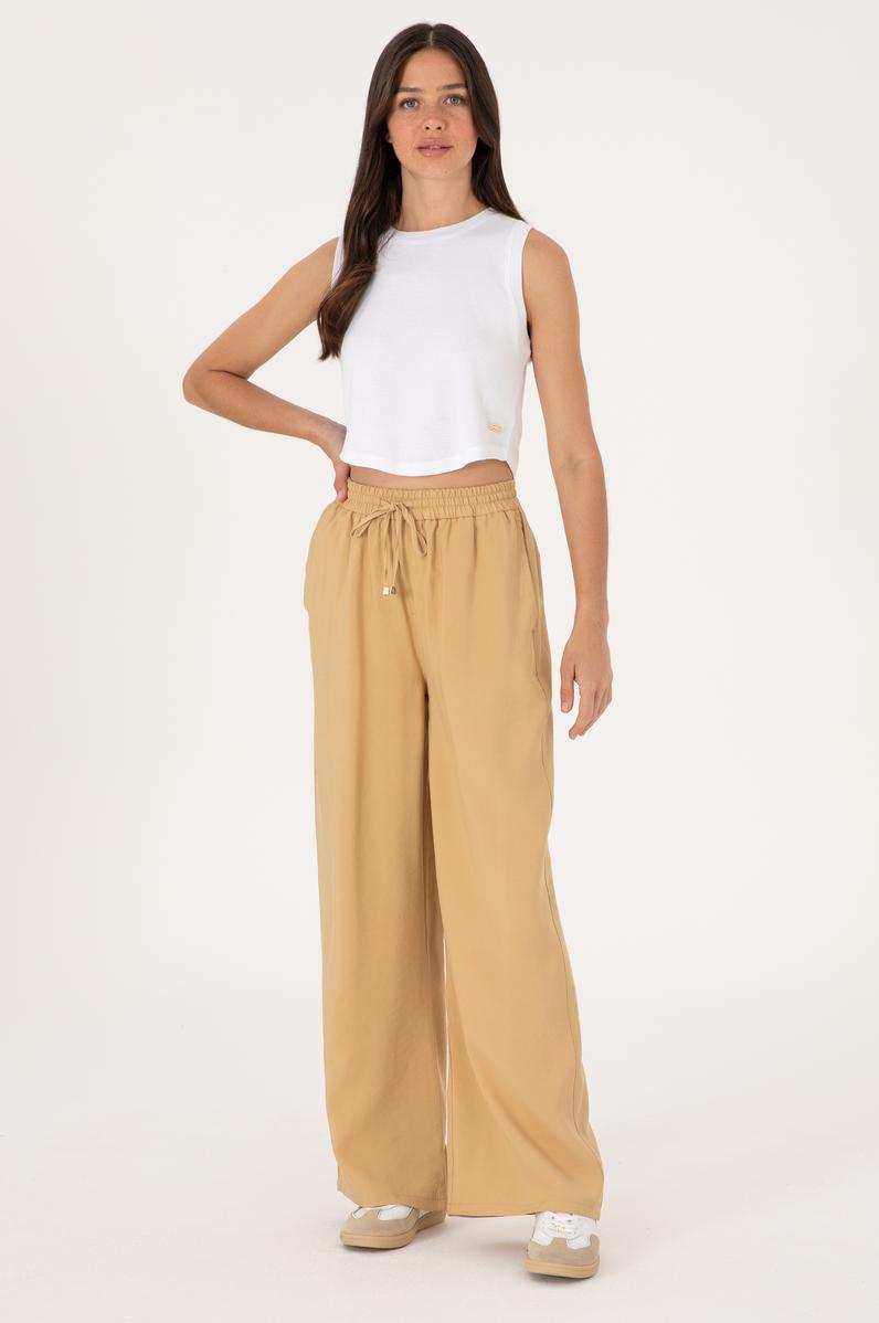Kadın Camel Loose Relax Fit Kanvas Pantolon