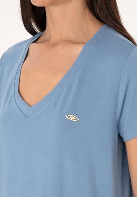 Kadın Mavi V Yaka Basic Tişört - 50300829168
