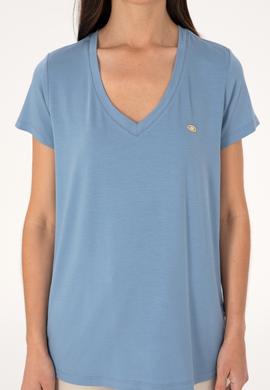 Kadın Mavi V Yaka Basic Tişört - 50300829168