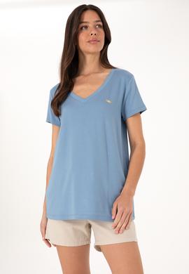 Kadın Mavi V Yaka Basic Tişört - 50300829168