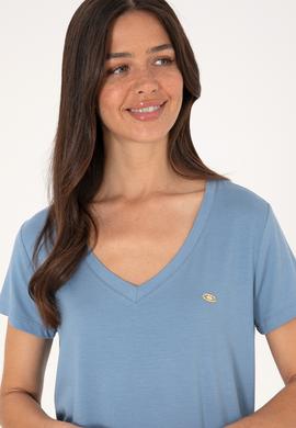 Kadın Mavi V Yaka Basic Tişört - 50300829168