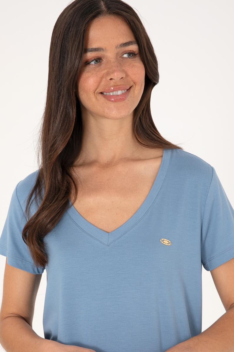 Kadın Mavi V Yaka Basic Tişört