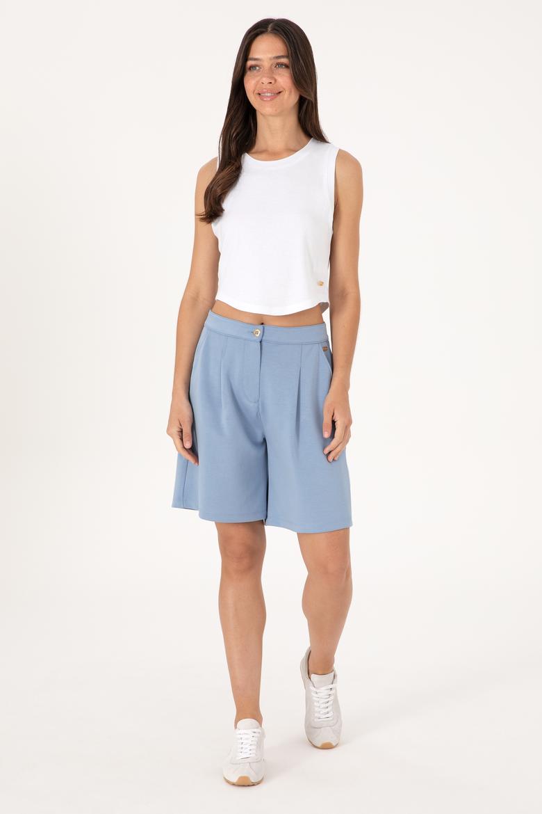 Kadın Mavi Modal Karışımlı Örme Şort - 50299870026