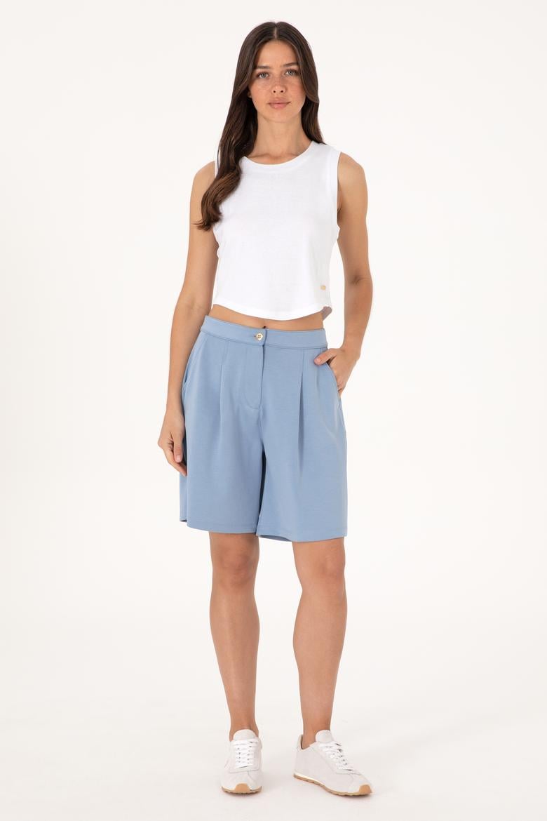 Kadın Mavi Modal Karışımlı Örme Şort