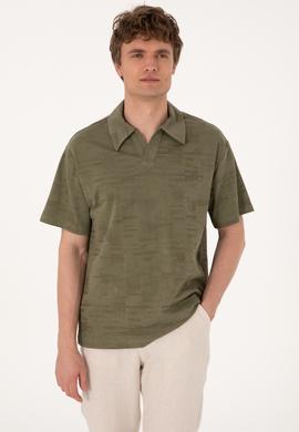 Erkek Comfort Fit Kaçık Yaka Koyu Haki Tişört - 50303224006