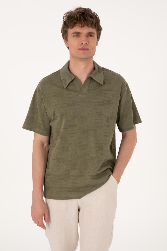 Erkek Comfort Fit Kaçık Yaka Koyu Haki Tişört
