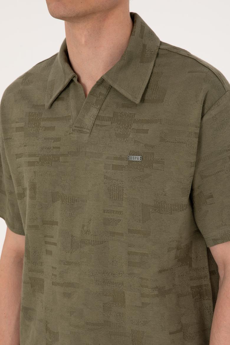 Erkek Comfort Fit Kaçık Yaka Koyu Haki Tişört - 50303224006