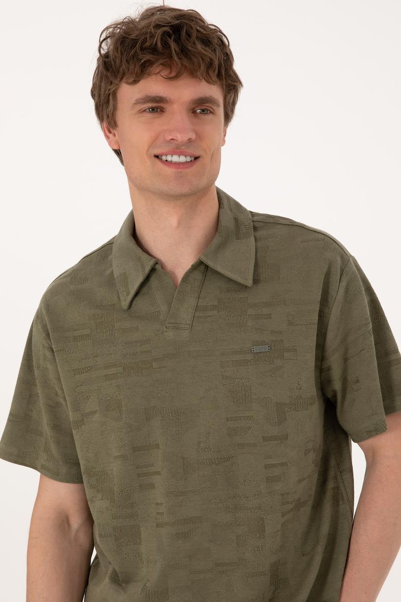 Erkek Comfort Fit Kaçık Yaka Koyu Haki Tişört - 50303224006