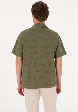 Erkek Comfort Fit Kaçık Yaka Koyu Haki Tişört - 50303224006