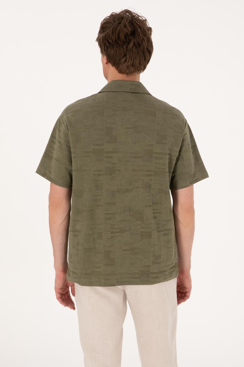 Erkek Comfort Fit Kaçık Yaka Koyu Haki Tişört - 50303224006