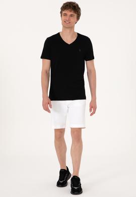 Erkek Slim Fit V Yaka Siyah Basic Tişört - 50297985016