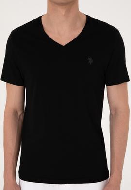Erkek Slim Fit V Yaka Siyah Basic Tişört - 50297985016