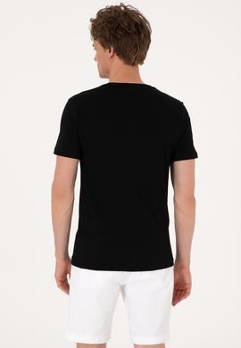 Erkek Slim Fit V Yaka Siyah Basic Tişört - 50297985016