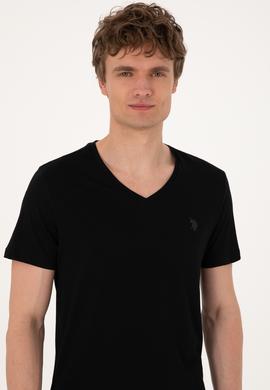 Erkek Slim Fit V Yaka Siyah Basic Tişört - 50297985016