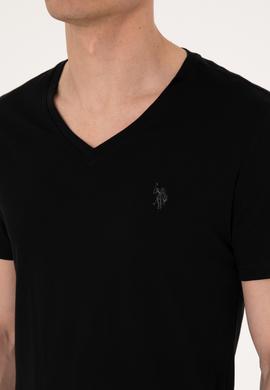 Erkek Slim Fit V Yaka Siyah Basic Tişört - 50297985016
