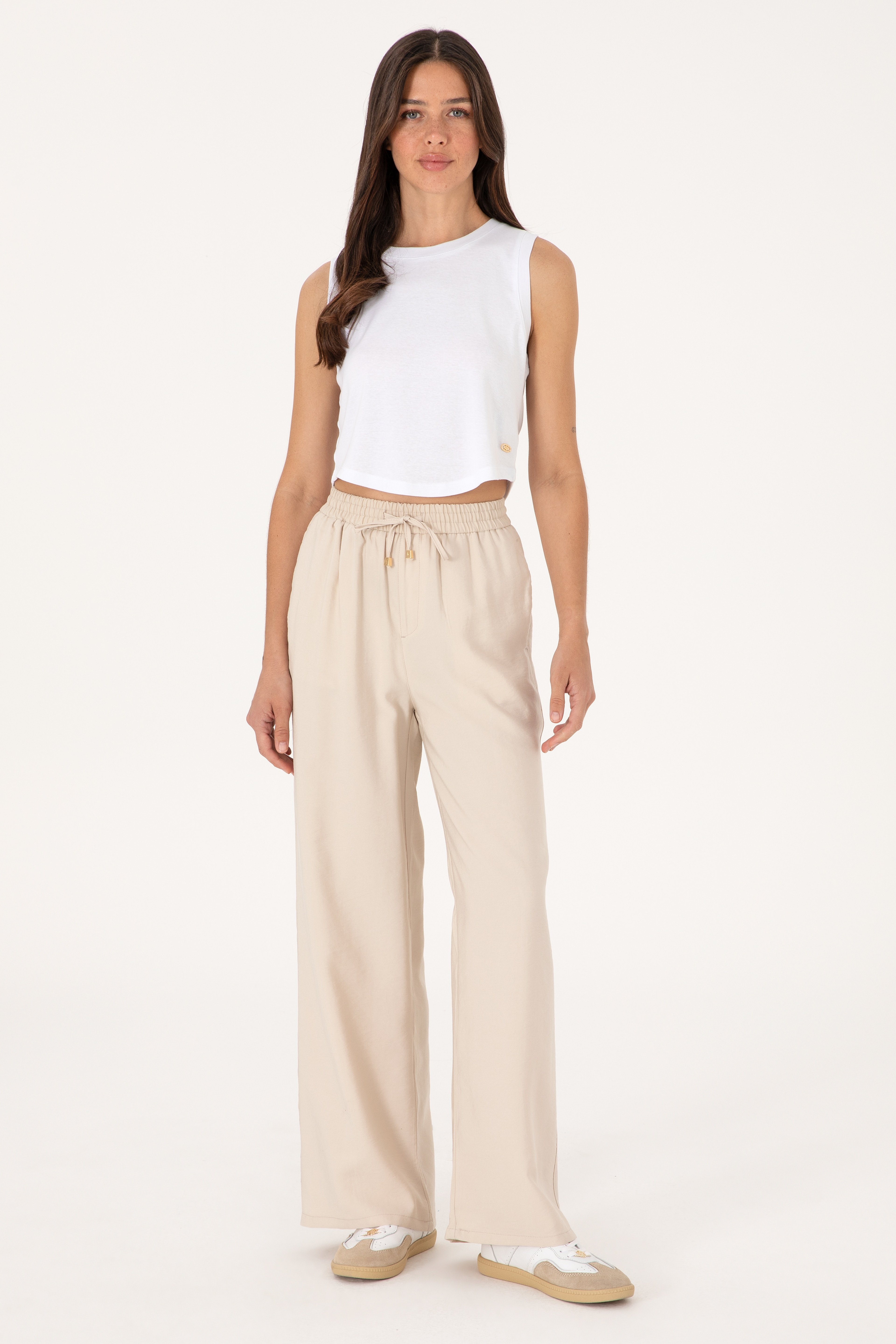 Kadın Taş Loose Relax Fit Kanvas Pantolon - Image 1