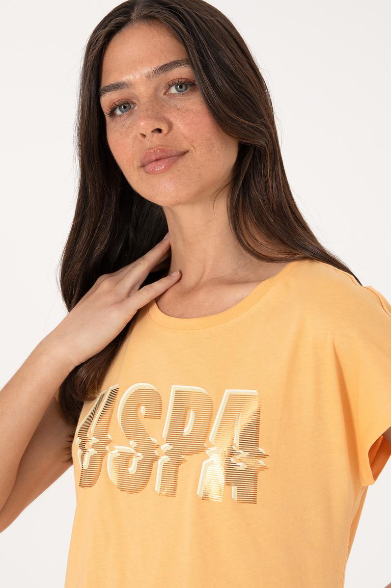 Kadın Turuncu Bisiklet Yaka Tişört