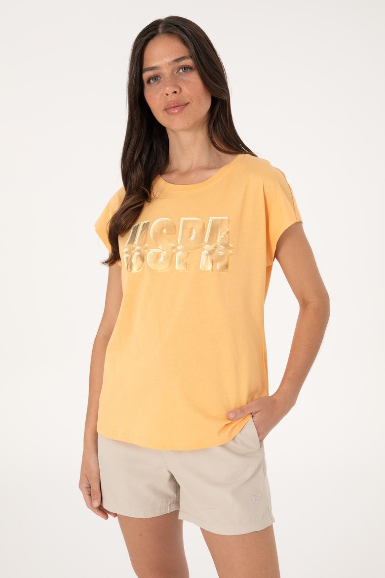 Kadın Turuncu Bisiklet Yaka Tişört - 50299764008