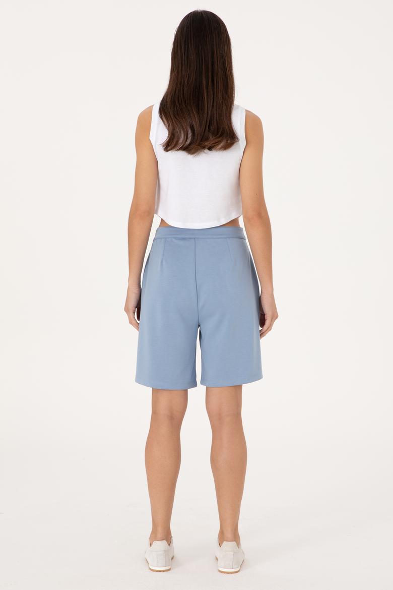 Kadın Mavi Modal Karışımlı Örme Şort - 50299870026