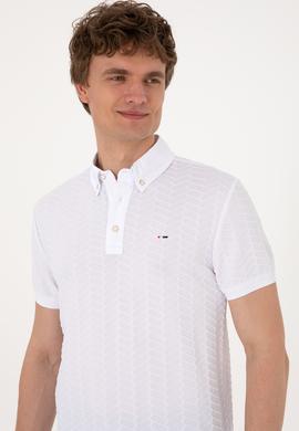 Erkek Slim Fit Polo Yaka Beyaz Dokulu Tişört - 50300104001