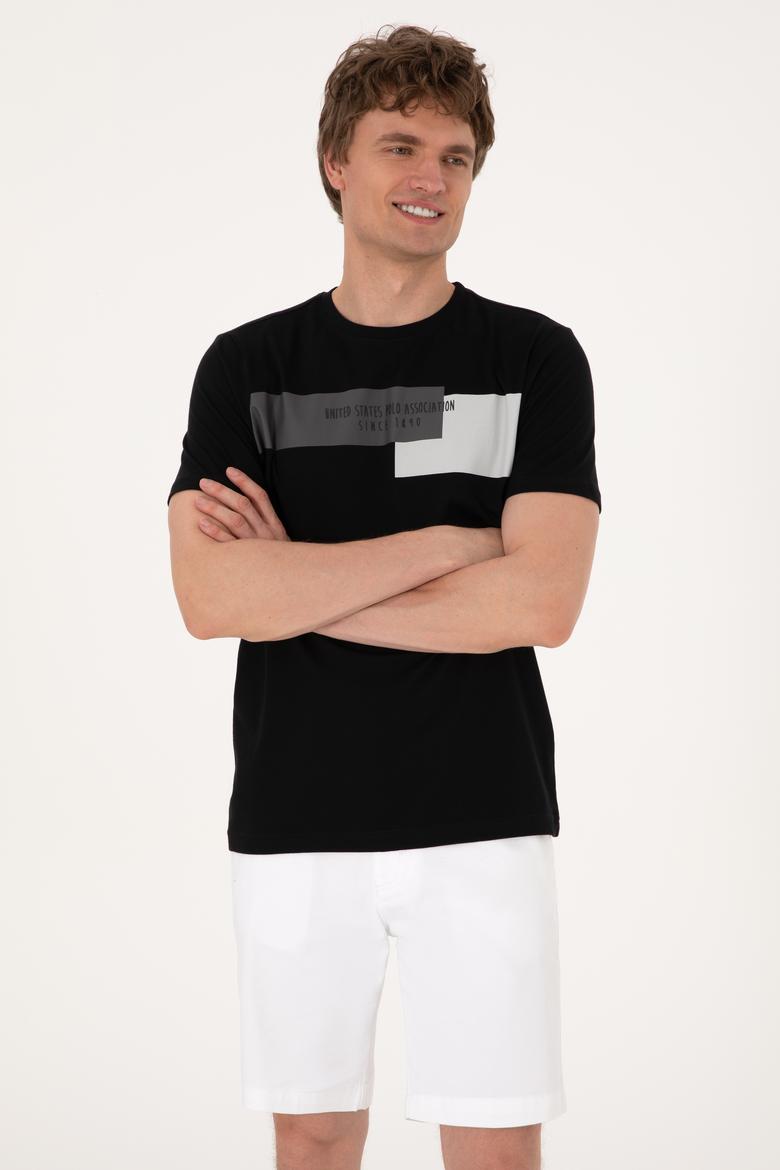 Erkek Regular Fit Bisiklet Yaka Siyah Tişört - 50299857054