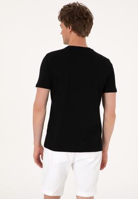 Erkek Regular Fit Bisiklet Yaka Siyah Tişört - 50299857054