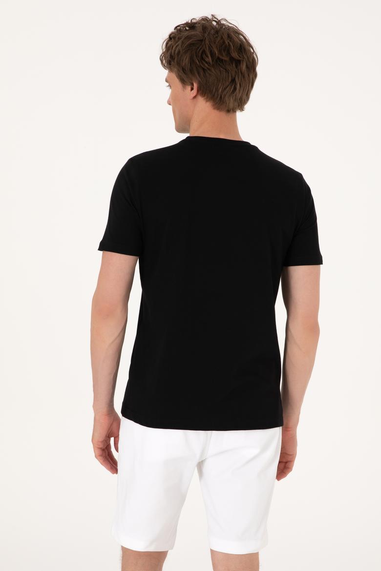 Erkek Regular Fit Bisiklet Yaka Siyah Tişört - 50299857054