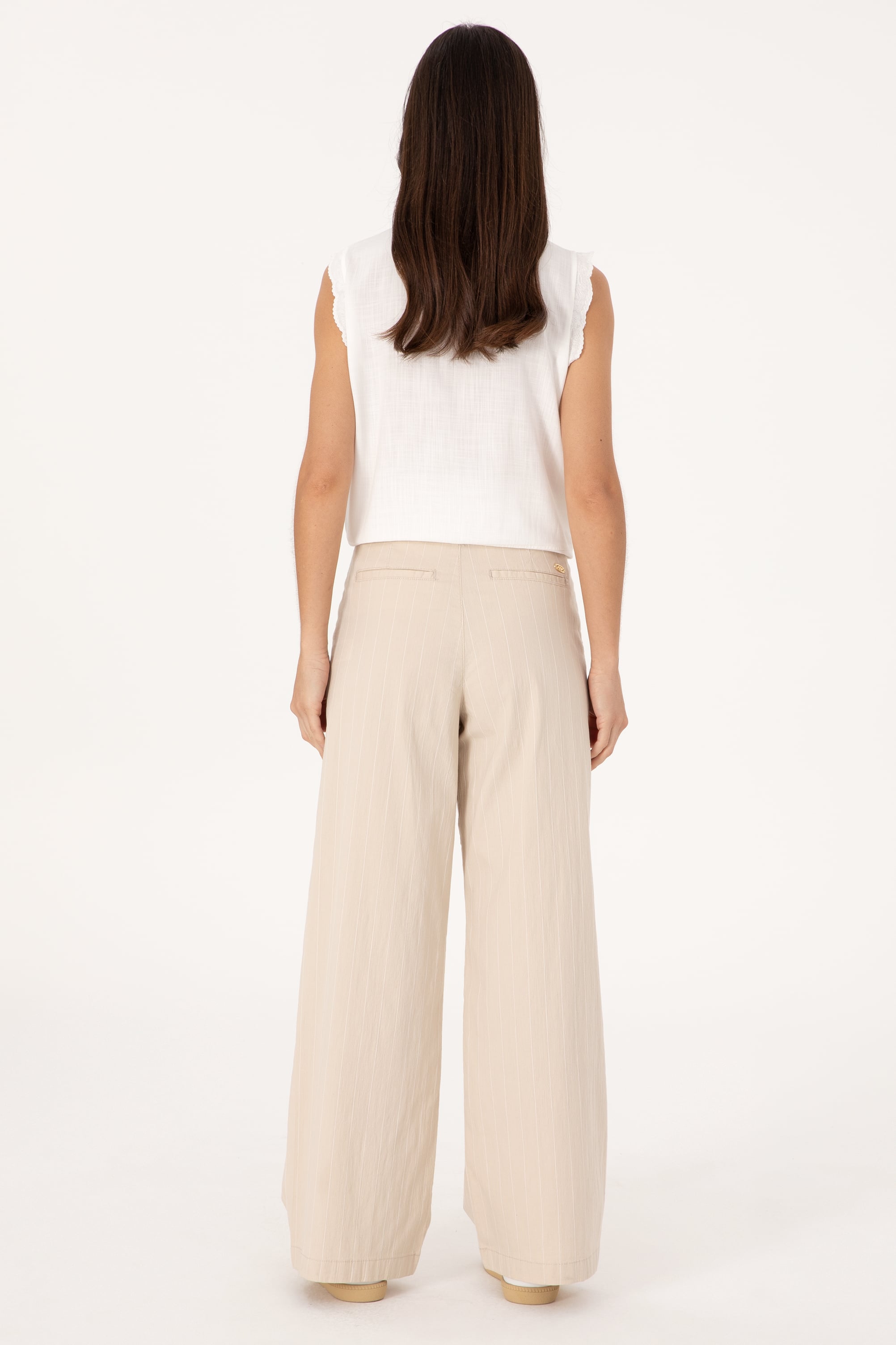Kadın Taş Çizgili Loose Fit Kanvas Pantolon