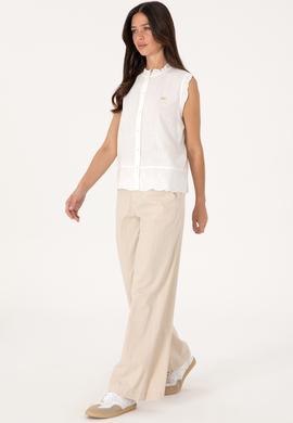 Kadın Taş Çizgili Loose Fit Kanvas Pantolon - 50300265032