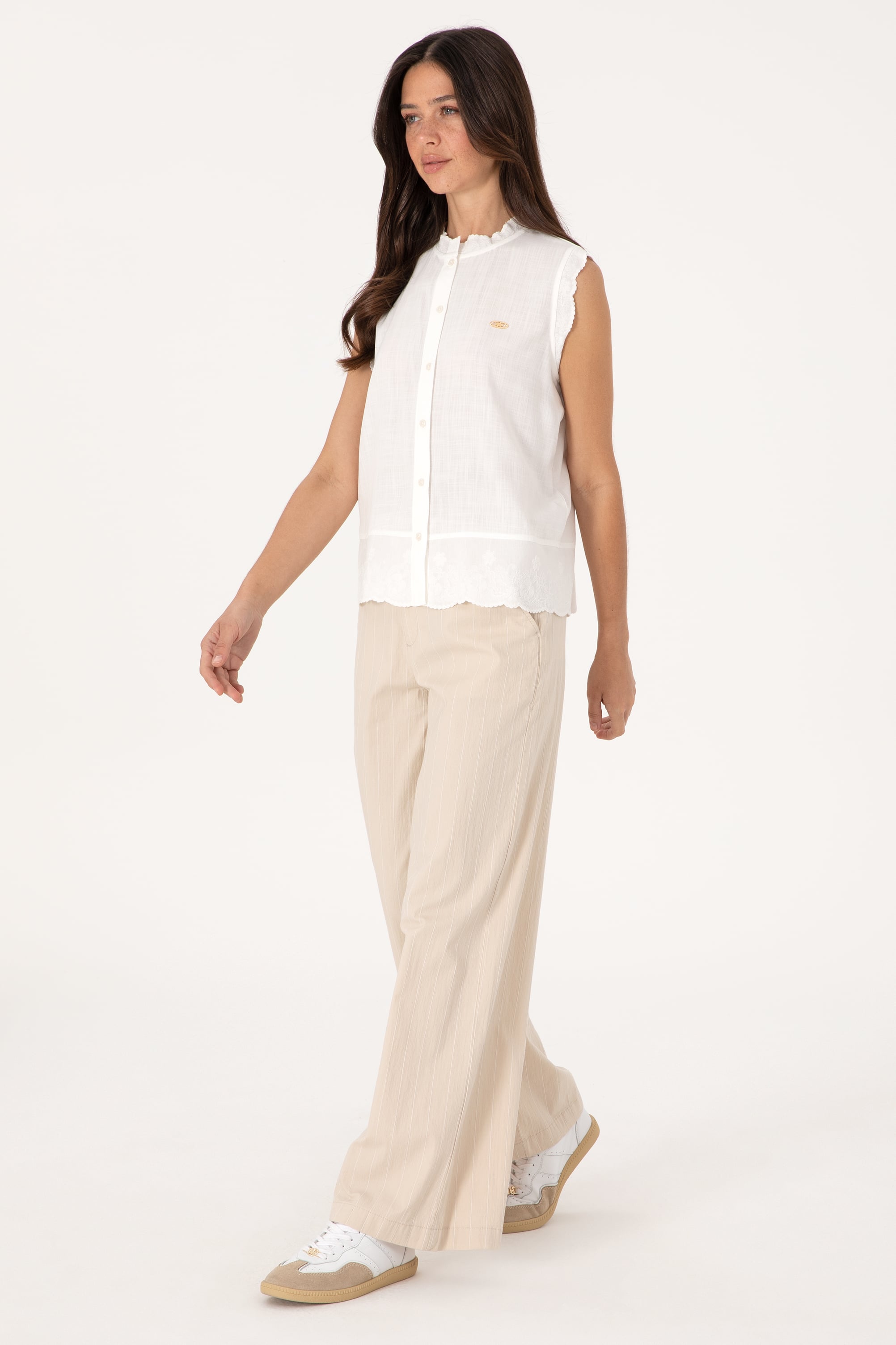 Kadın Taş Çizgili Loose Fit Kanvas Pantolon - Image 3