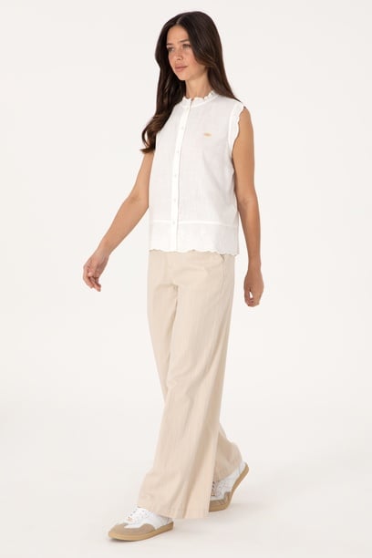 Kadın Taş Çizgili Loose Fit Kanvas Pantolon