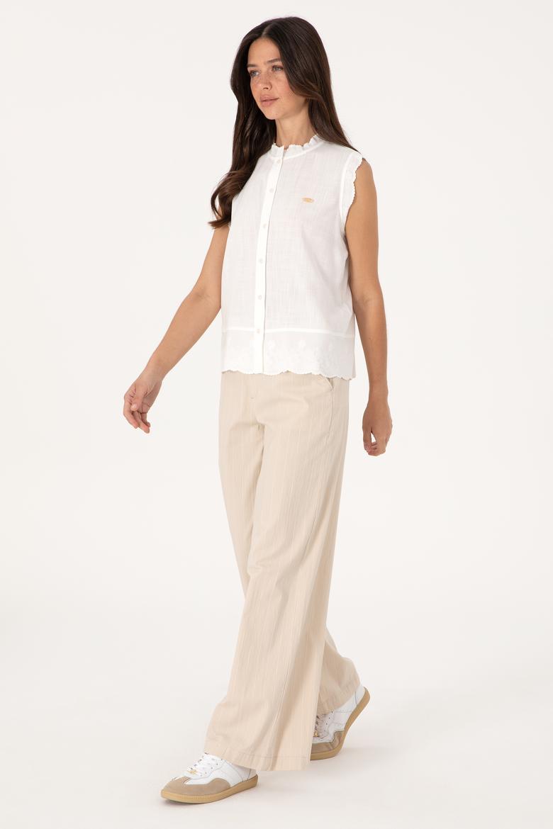 Kadın Taş Çizgili Loose Fit Kanvas Pantolon - 50300265032