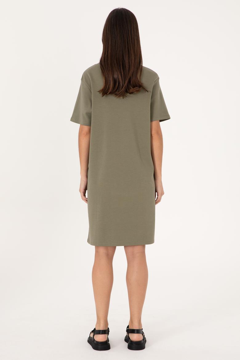 Kadın Koyu Haki Bisiklet Yaka Mini Boy Örme Elbise - 50306431030