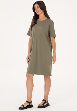 Kadın Koyu Haki Bisiklet Yaka Mini Boy Örme Elbise - 50306431030