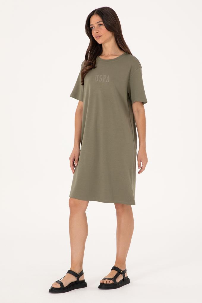 Kadın Koyu Haki Bisiklet Yaka Mini Boy Örme Elbise