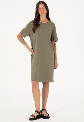 Kadın Koyu Haki Bisiklet Yaka Mini Boy Örme Elbise - 50306431030