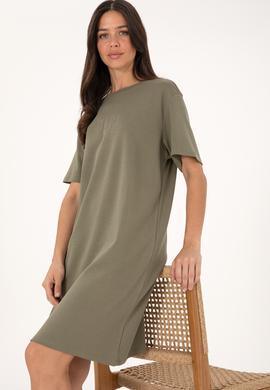 Kadın Koyu Haki Bisiklet Yaka Mini Boy Örme Elbise - 50306431030