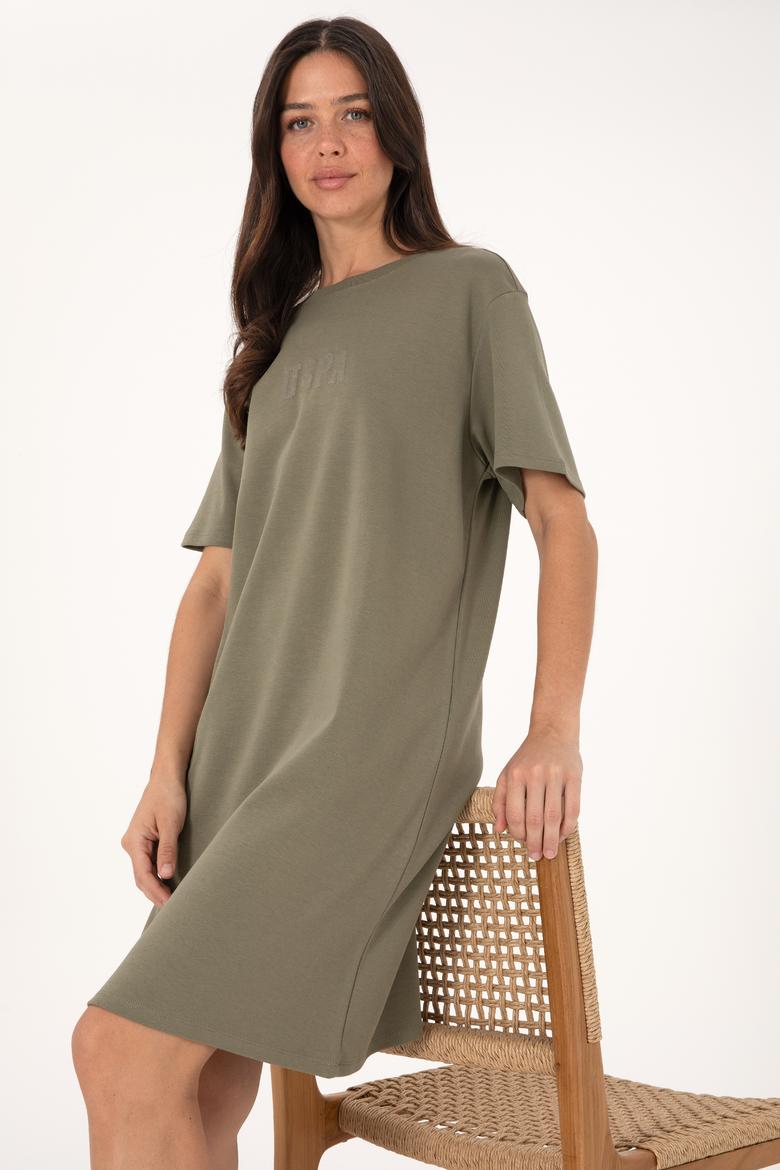 Kadın Koyu Haki Bisiklet Yaka Mini Boy Örme Elbise - 50306431030