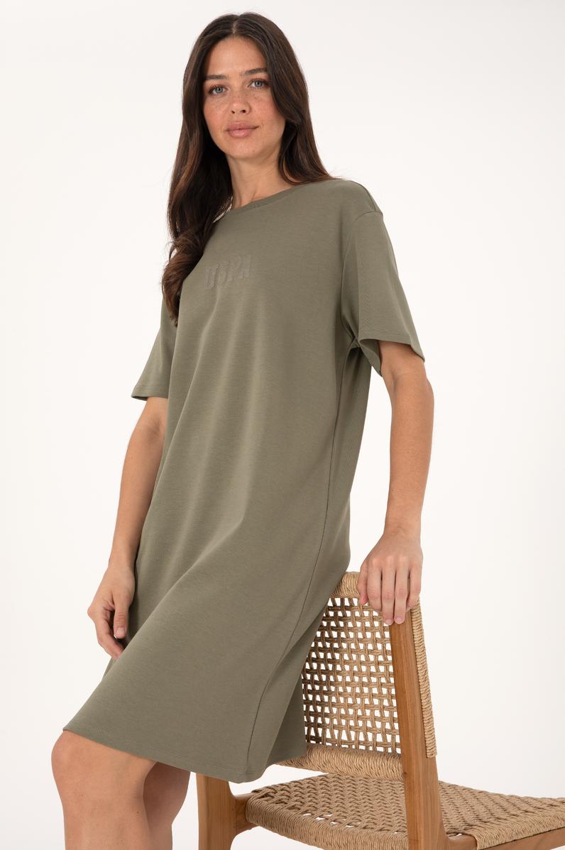 Kadın Koyu Haki Bisiklet Yaka Mini Boy Örme Elbise