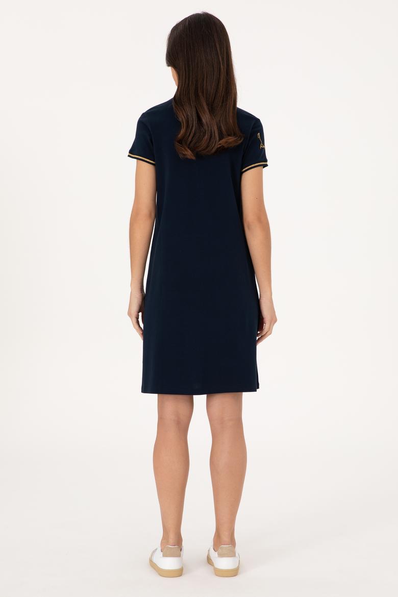 Kadın Lacivert Polo Yaka Mini Boy Örme Elbise - 50300656016