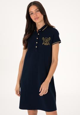 Kadın Lacivert Polo Yaka Mini Boy Örme Elbise - 50300656016