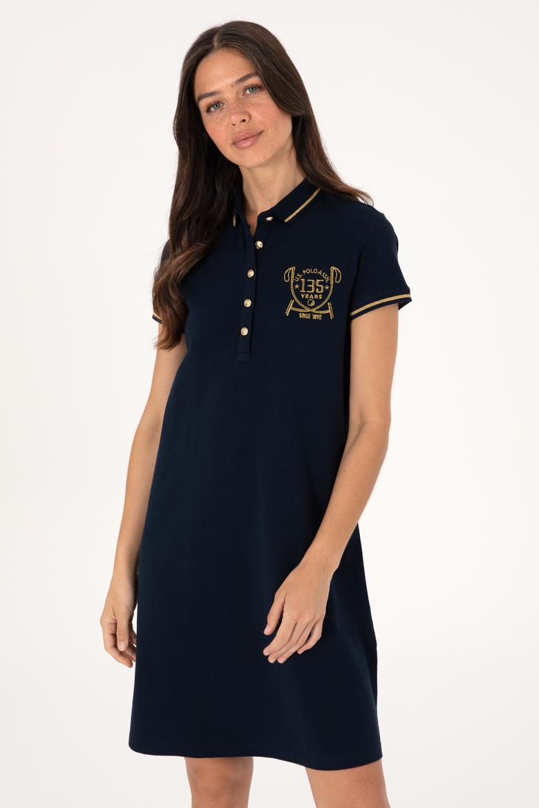 Kadın Lacivert Polo Yaka Mini Boy Örme Elbise - 50300656016