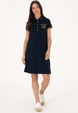 Kadın Lacivert Polo Yaka Mini Boy Örme Elbise - 50300656016