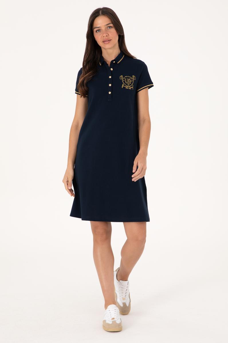 Kadın Lacivert Polo Yaka Mini Boy Örme Elbise
