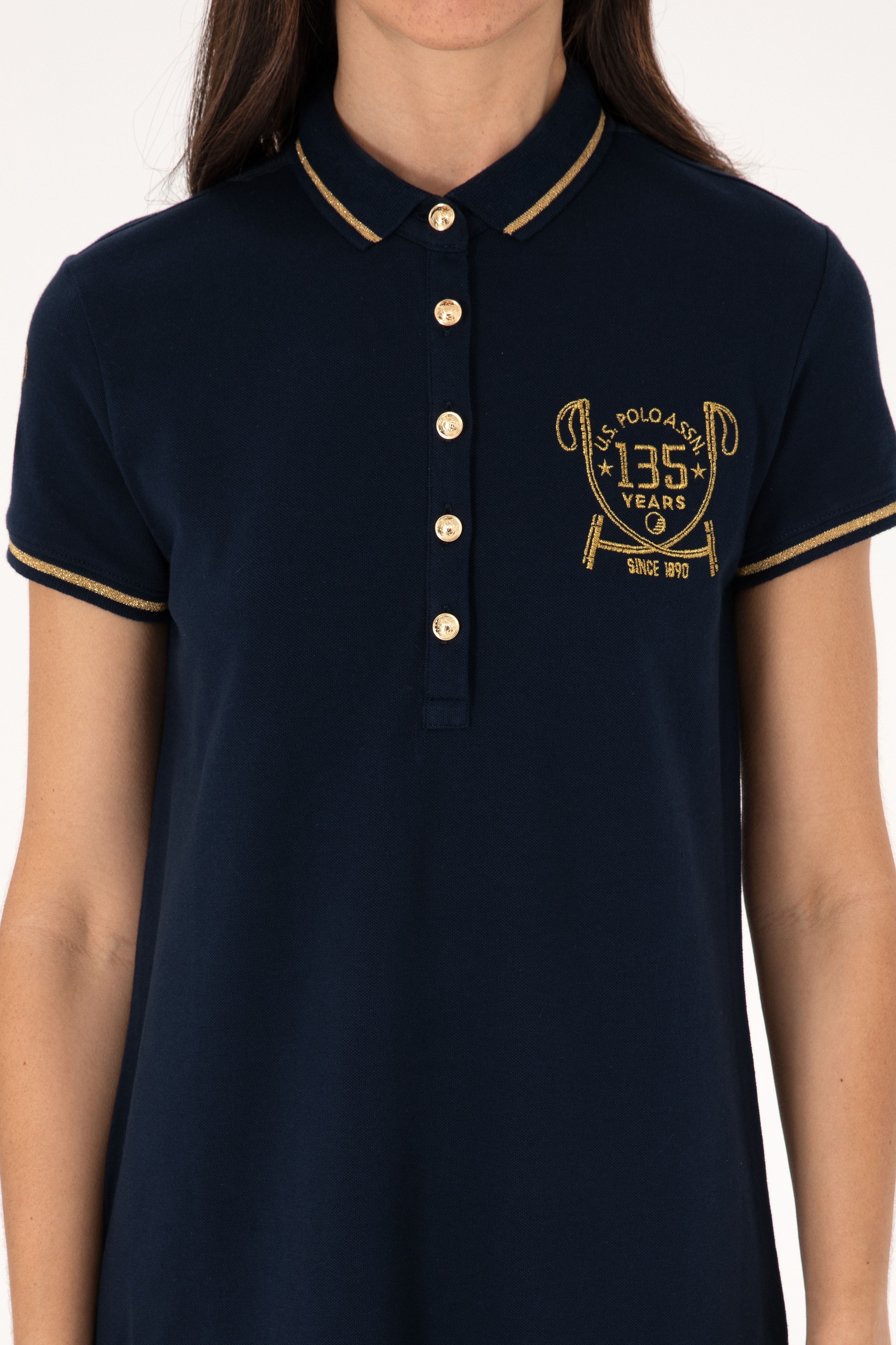 Kadın Lacivert Polo Yaka Mini Boy Örme Elbise - Image 5