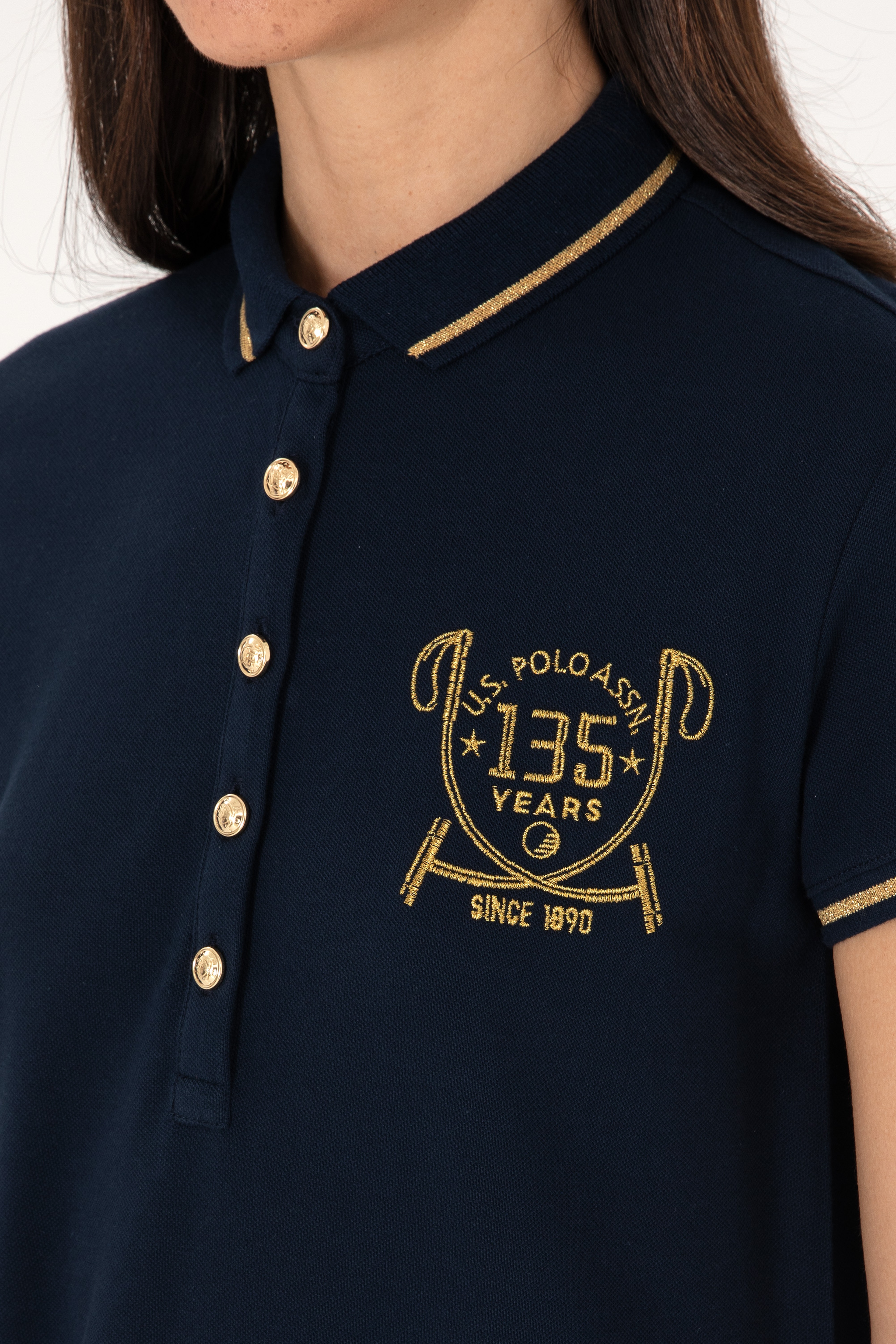Kadın Lacivert Polo Yaka Mini Boy Örme Elbise - Image 6