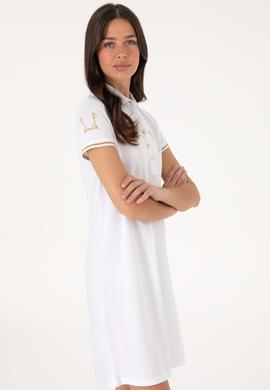 Kadın Beyaz Polo Yaka Mini Boy Örme Elbise - 50300656006