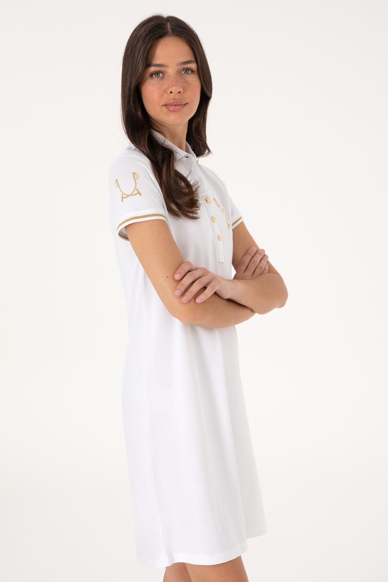 Kadın Beyaz Polo Yaka Mini Boy Örme Elbise - 50300656006