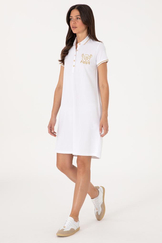 Kadın Beyaz Polo Yaka Mini Boy Örme Elbise