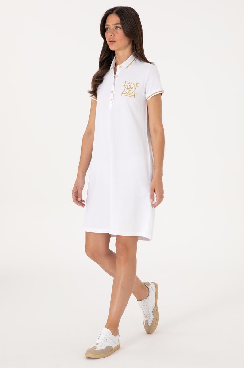 Kadın Beyaz Polo Yaka Mini Boy Örme Elbise